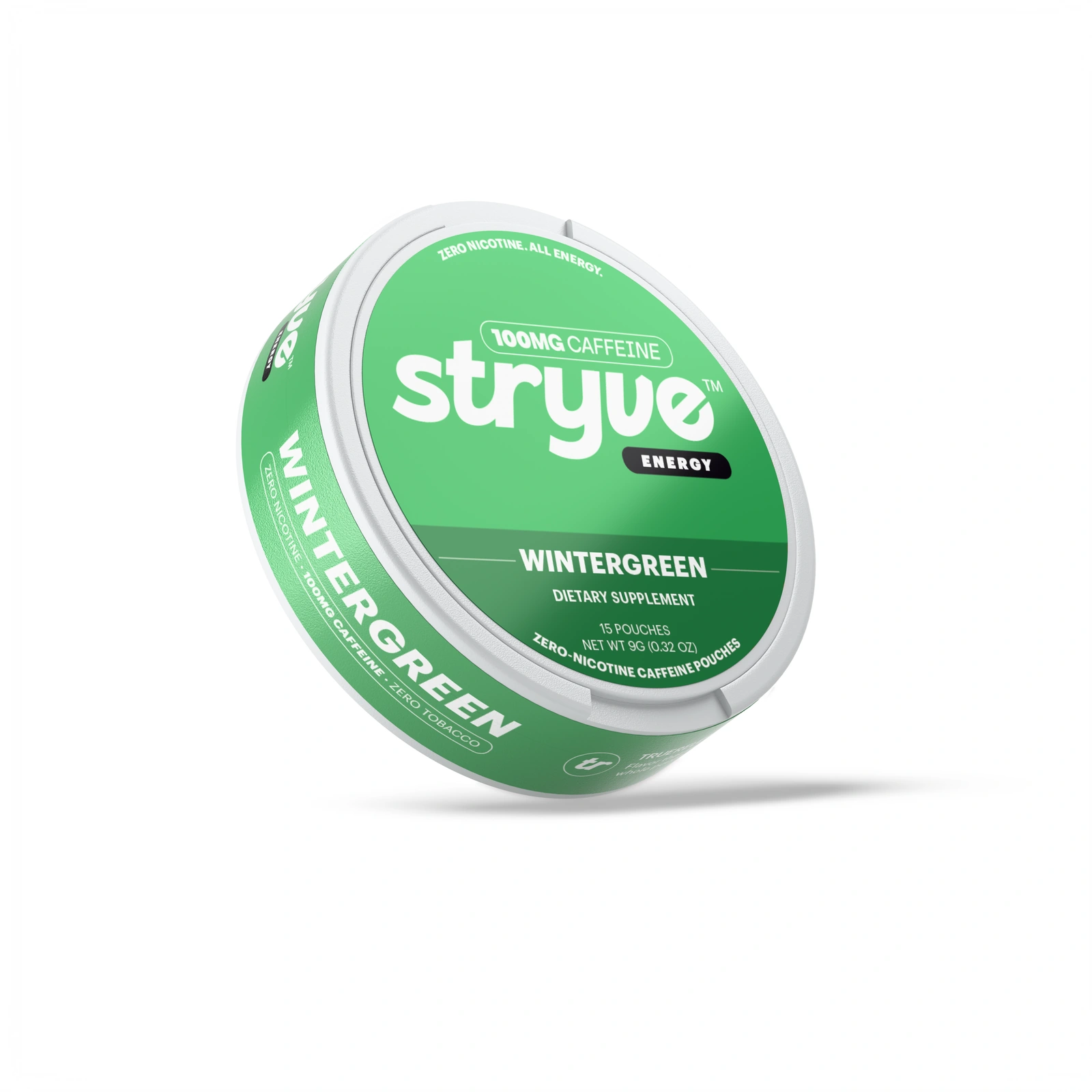 STRYVE Energy Wintergreen can render, 100mg caffeine and 15 pouches